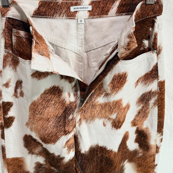 WeWoreWhat Cow Print Jeans Women's Size 25 Brown and White Straight Leg Denim - Picture 3 of 7